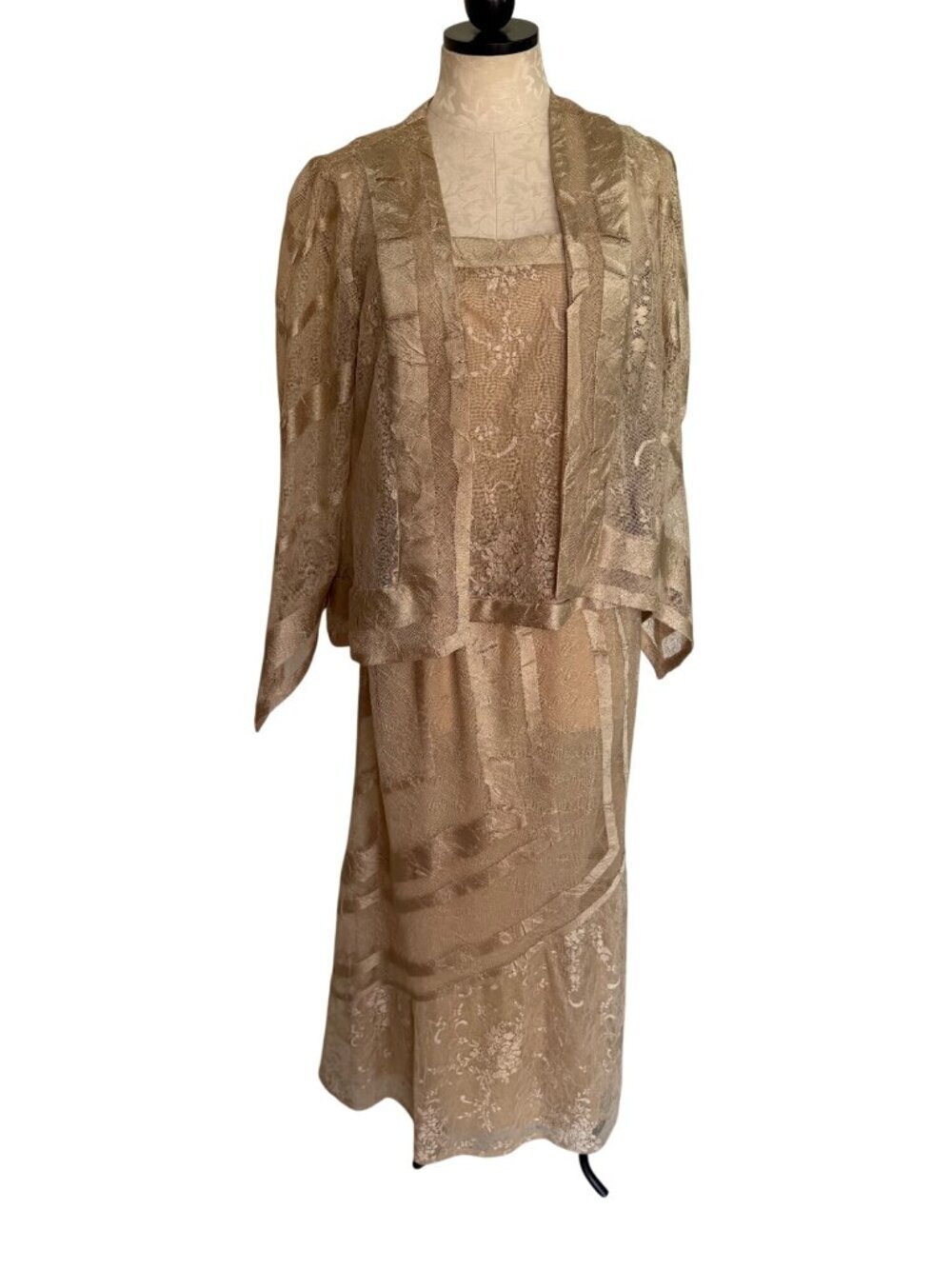 Damianou 90s Womens Floral Mesh 3 Piece Skirt Set Size Small Gold Beige Bohemian